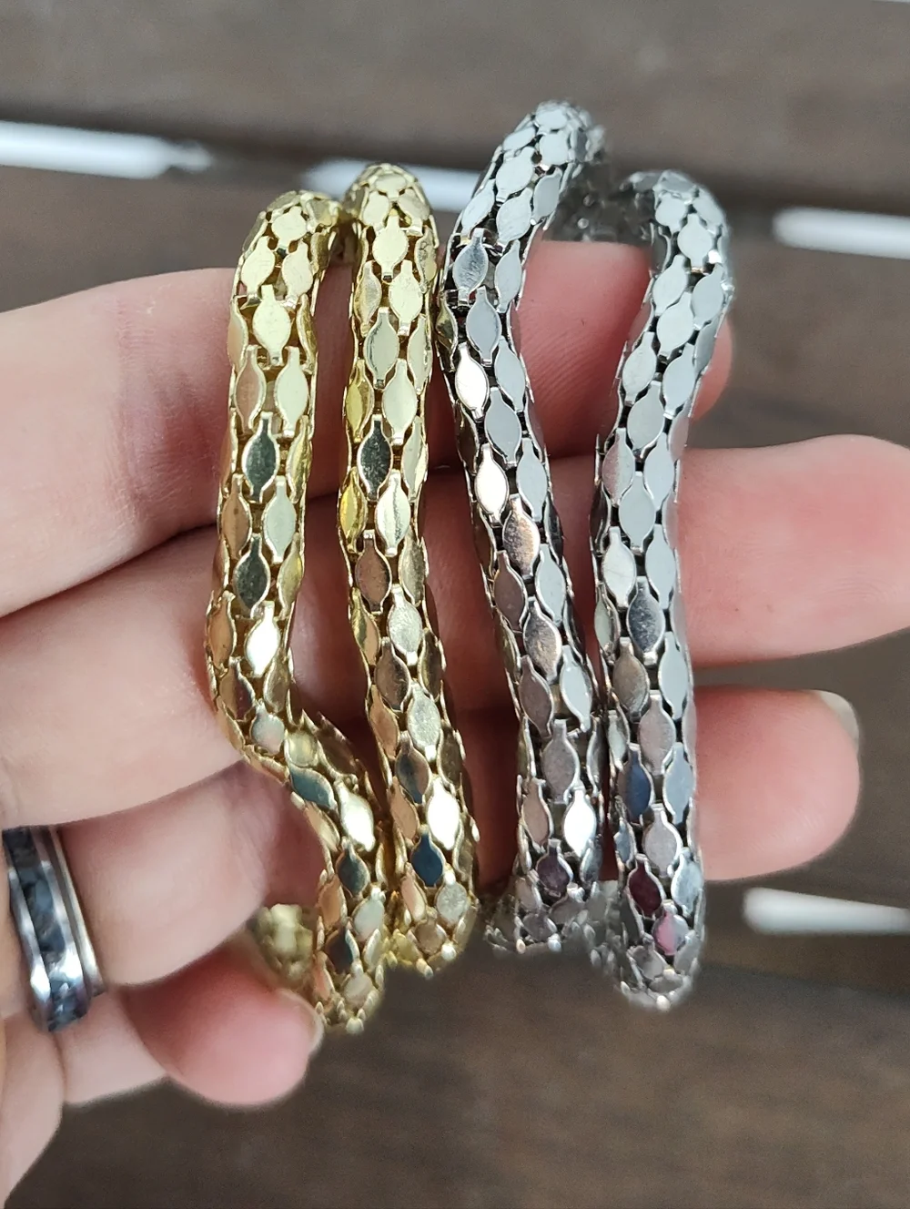 Gold and Silver Linked Stretch Bracelets Set Of 4— Women Jewelry Bracelet